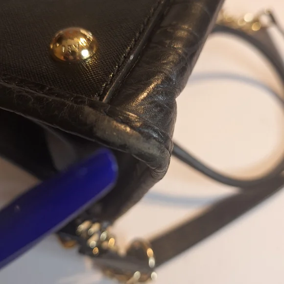 Michael Kors  Mixed Media Haircalf Black Leather Shoulder Bag with Gold Details - Picture 13 of 14